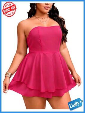 Plus Size Strapless Floral Layered Romper Jumpsuit for Women Casual Vacation